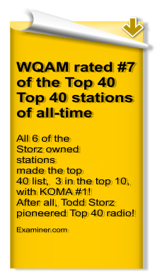 WQAM rated #7 of the Top 40 Top 40 stations of all-time All 6 of the Storz owned stations made the top 40 list,  3 in the top 10, with KOMA #1! After all, Todd Storz pioneered Top 40 radio!    Examiner.com